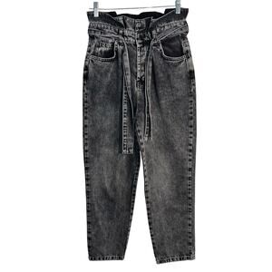 We The Free “Hitch A Ride” Paperbag Waist Jeans Black Acid Wash Sz 27